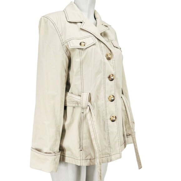 Braetan Women's Belted Lined Beige Jacket Size L Buttons Closure Collared - Picture 4 of 13